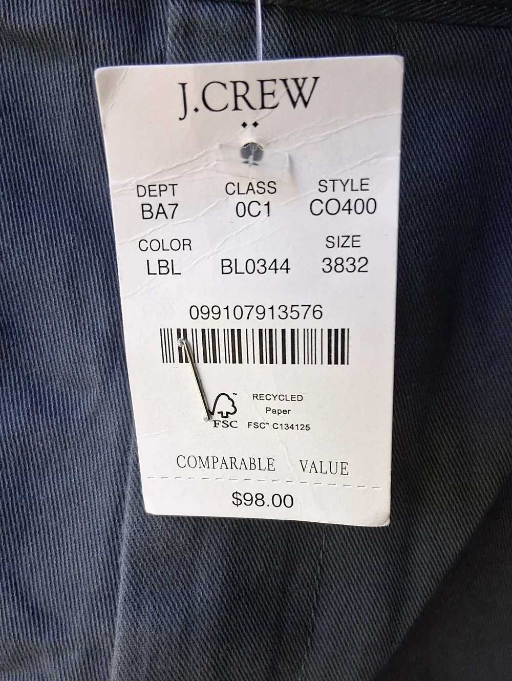 J. Crew Original Chino Slate Blue Straight Chinos 38×32